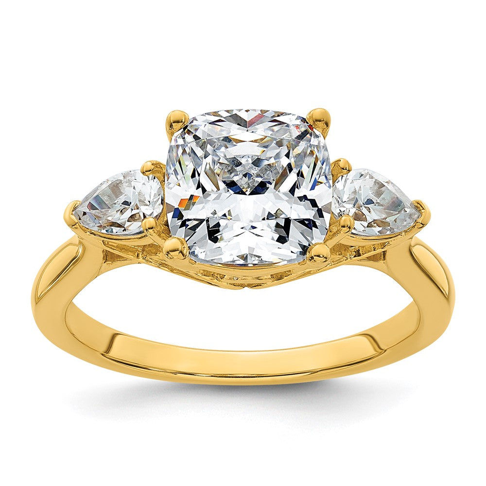 14k 3ct Lab Grown Diamond VS+ F+ Comp Cushion&Pear 3 Stone Eng Ring