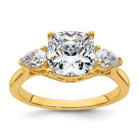 14k 3ct Lab Grown Diamond VS+ F+ Comp Cushion&Pear 3 Stone Eng Ring