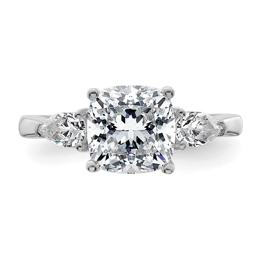 14kw 3ct Cert Lab Grown Dia VS+ F+ Comp Cushion&Pear 3 Stone Eng Ring