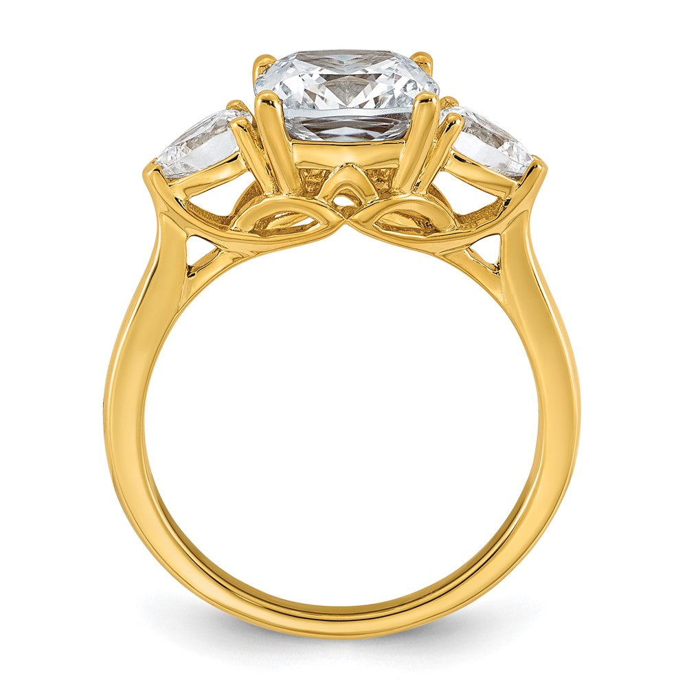 14k 3ct Cert Lab Grown Dia VS+ F+ Comp Cushion&Pear 3 Stone Eng Ring