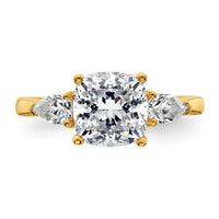 14k 3ct Cert Lab Grown Dia VS+ F+ Comp Cushion&Pear 3 Stone Eng Ring