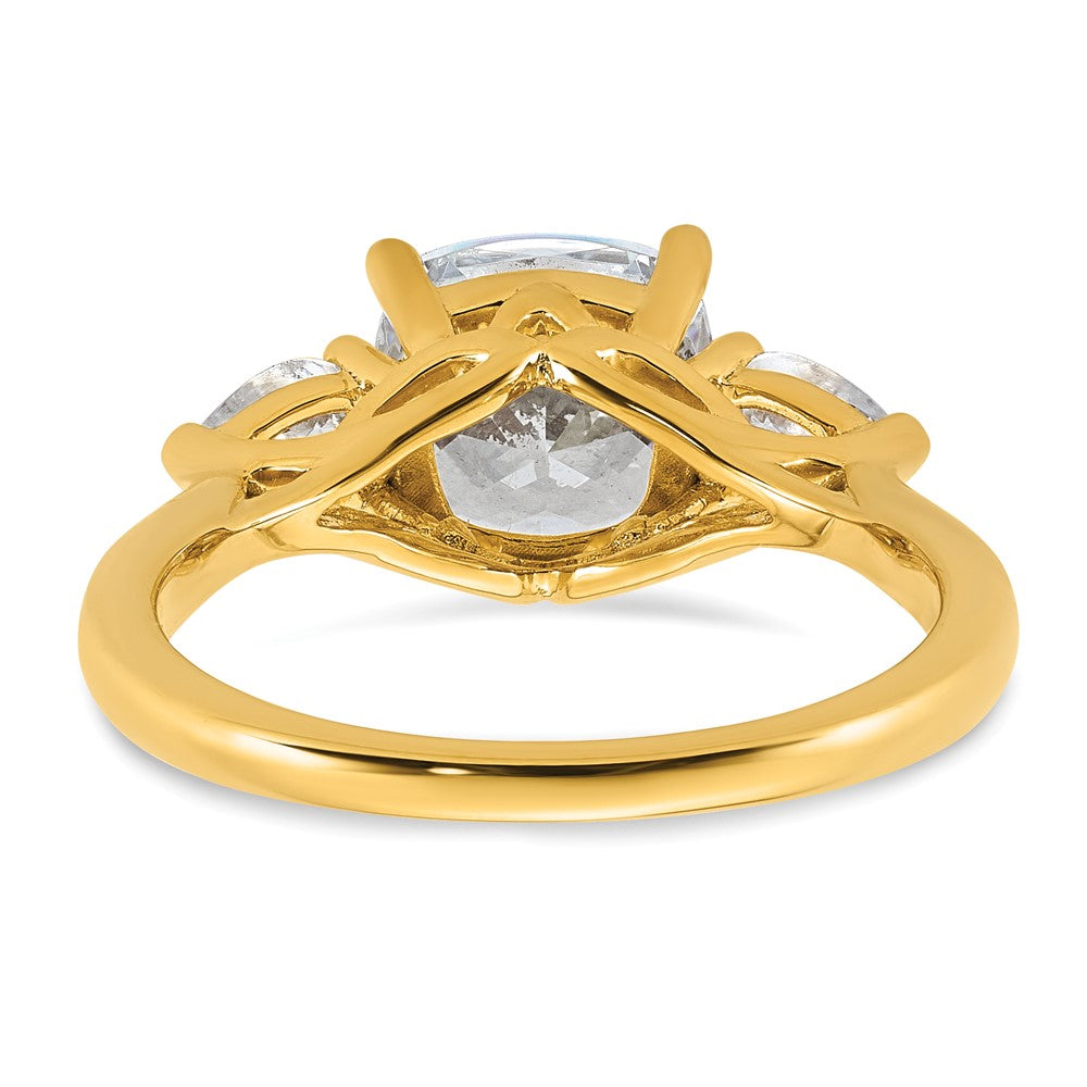 14k 3ct Cert Lab Grown Dia VS+ F+ Comp Cushion&Pear 3 Stone Eng Ring
