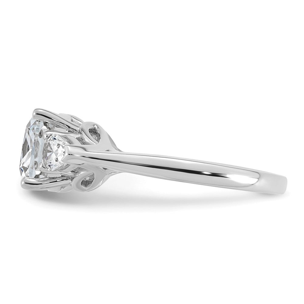 14kw 3 5/8ct Lab Grown Dia VS+ F+ Comp Cushion&Pear 3 Stone Eng Ring