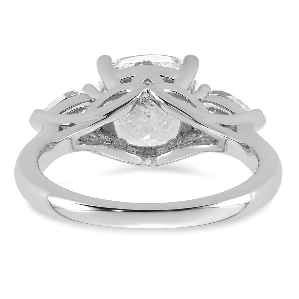 14kw 3 5/8ct Lab Grown Dia VS+ F+ Comp Cushion&Pear 3 Stone Eng Ring