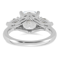 14kw 3 5/8ct Lab Grown Dia VS+ F+ Comp Cushion&Pear 3 Stone Eng Ring