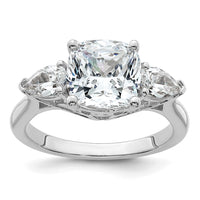 14kw 3 5/8ct Lab Grown Dia VS+ F+ Comp Cushion&Pear 3 Stone Eng Ring