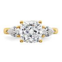 14k 3 5/8ct Cert Lab Grown Dia VS+ F+ Comp Cushion&Pear 3 Stone Eng Ring