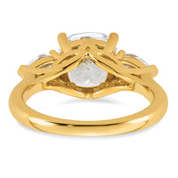 14k 3 5/8ct Cert Lab Grown Dia VS+ F+ Comp Cushion&Pear 3 Stone Eng Ring