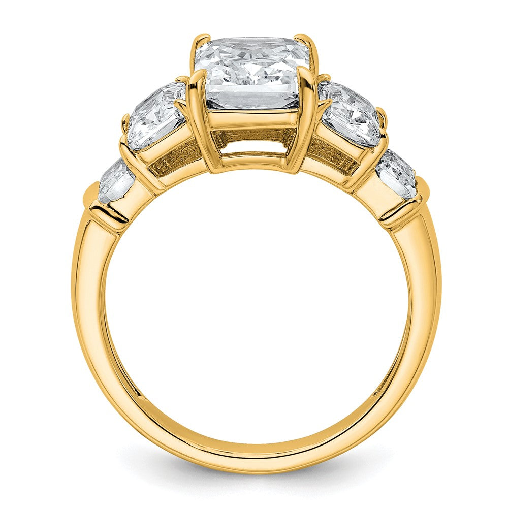 14k 3 1/2ct Lab Grown Diamond VS+ F+ Emerald Comp 3 Stone Eng Ring