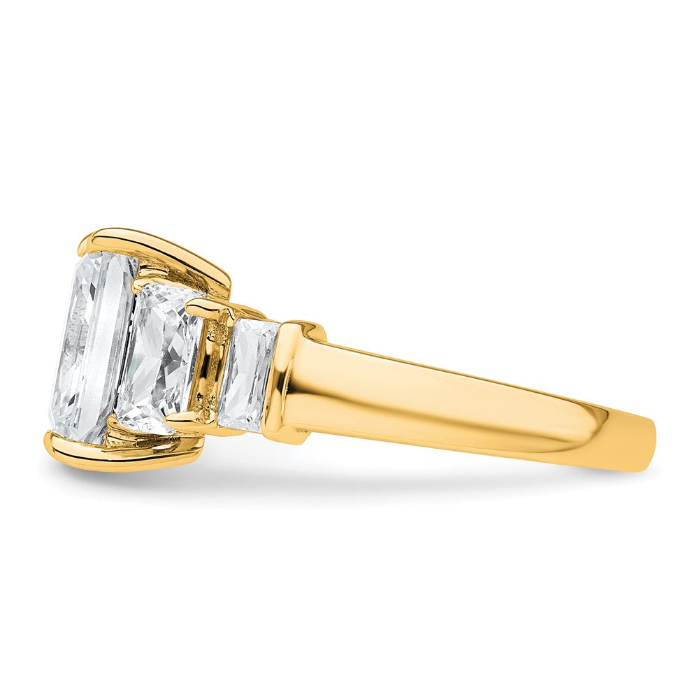 14k 3 1/2ct Lab Grown Diamond VS+ F+ Emerald Comp 3 Stone Eng Ring