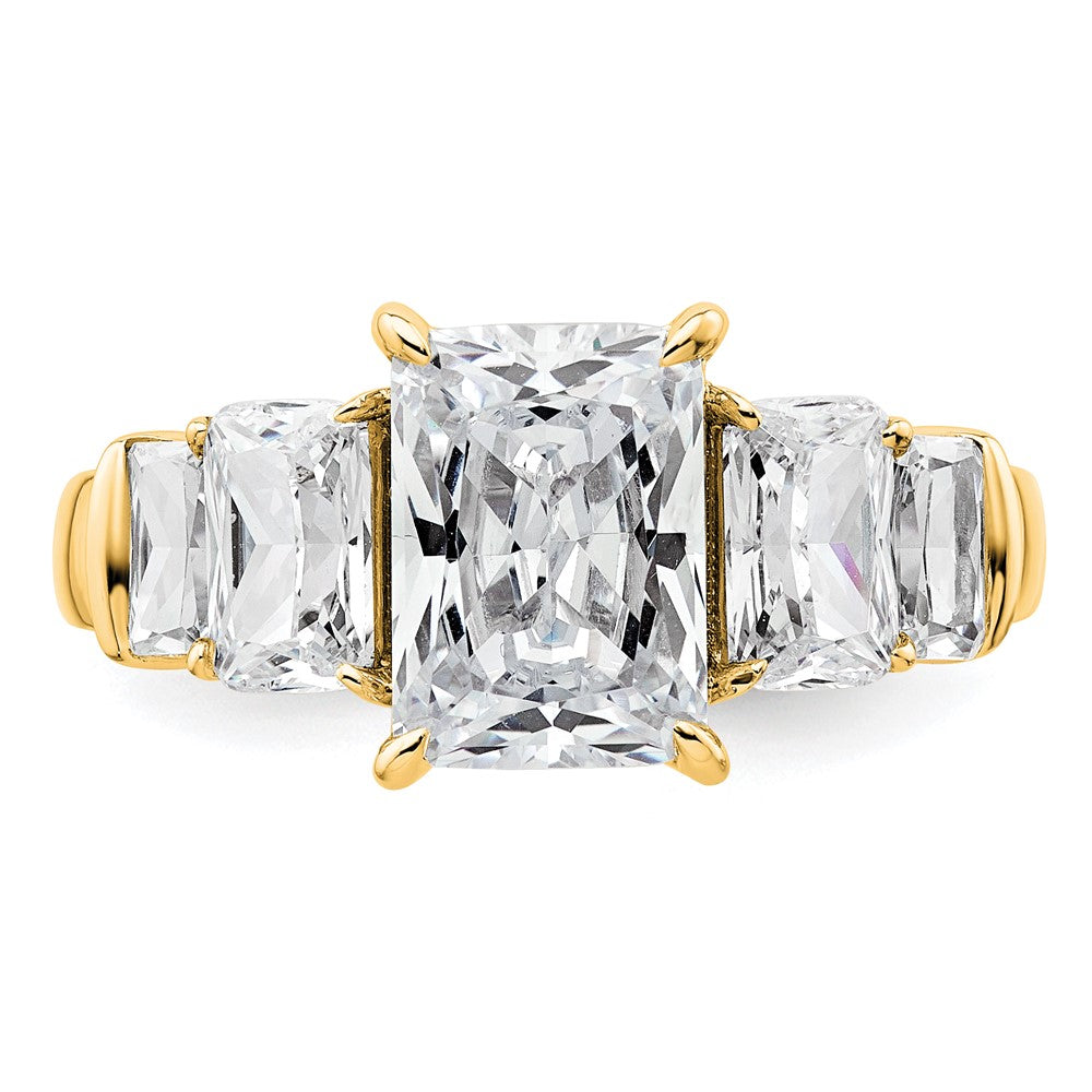 14k 3 1/2ct Lab Grown Diamond VS+ F+ Emerald Comp 3 Stone Eng Ring