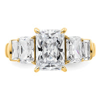 14k 3 1/2ct Lab Grown Diamond VS+ F+ Emerald Comp 3 Stone Eng Ring