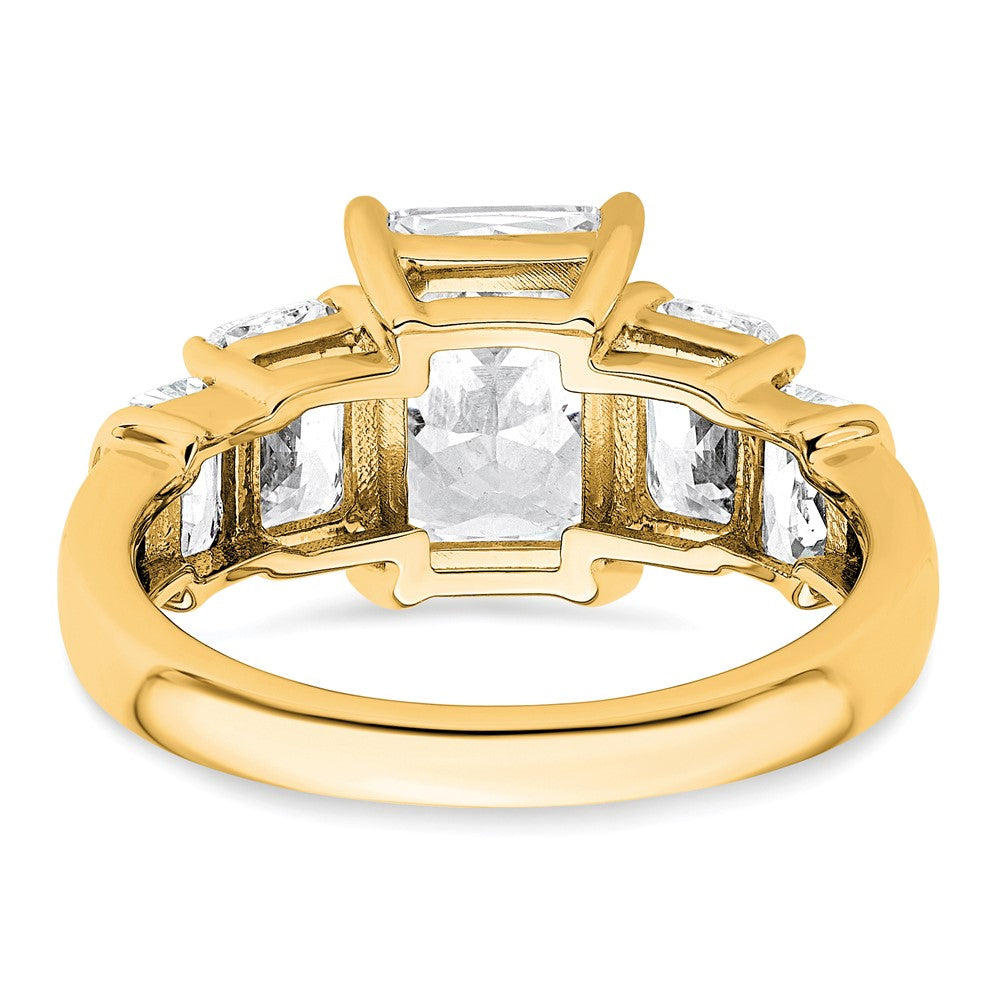 14k 3 1/2ct Lab Grown Diamond VS+ F+ Emerald Comp 3 Stone Eng Ring
