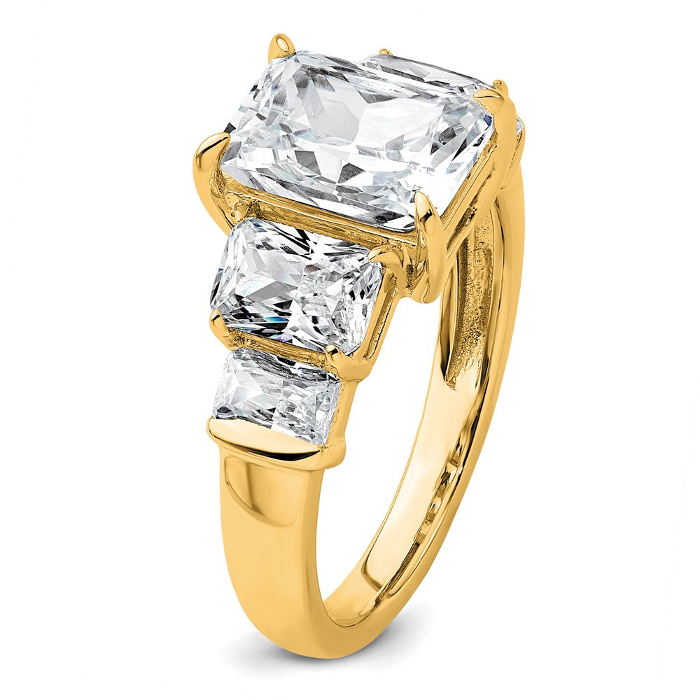 14k 3 1/2ct Lab Grown Diamond VS+ F+ Emerald Comp 3 Stone Eng Ring