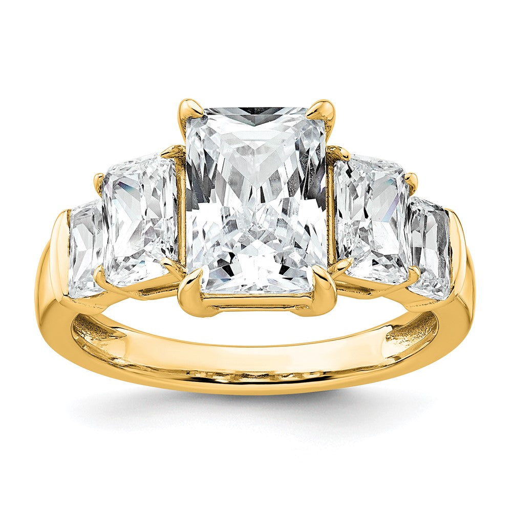 14k 3 1/2ct Lab Grown Diamond VS+ F+ Emerald Comp 3 Stone Eng Ring