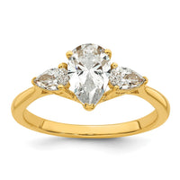 14k 1 3/8ct Lab Grown Diamond VS+ F+ Pear Complete 3 Stone Eng Ring