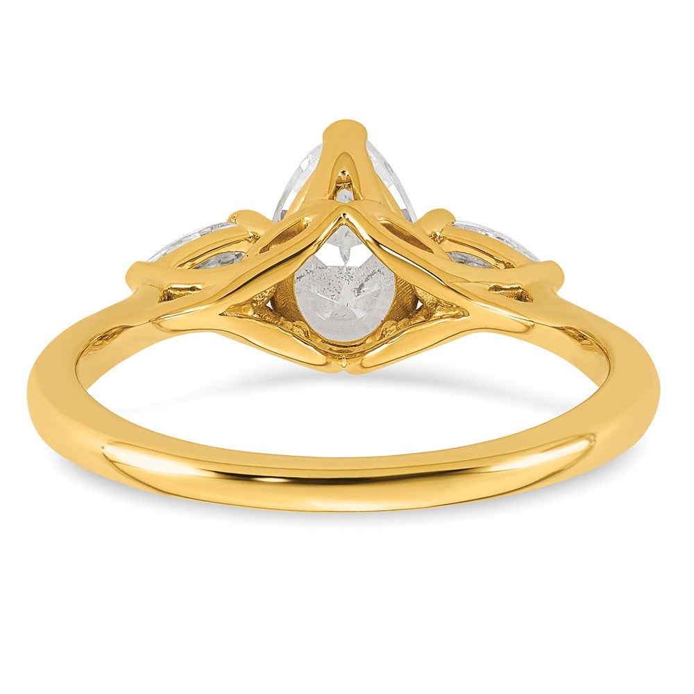 14k 1 3/8ct Lab Grown Diamond VS+ F+ Pear Complete 3 Stone Eng Ring