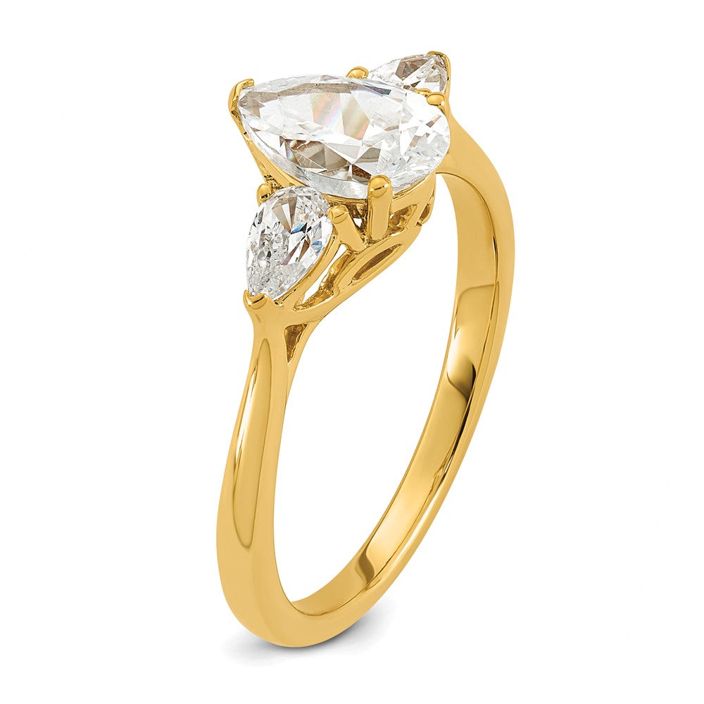14k 1 3/8ct Lab Grown Diamond VS+ F+ Pear Complete 3 Stone Eng Ring