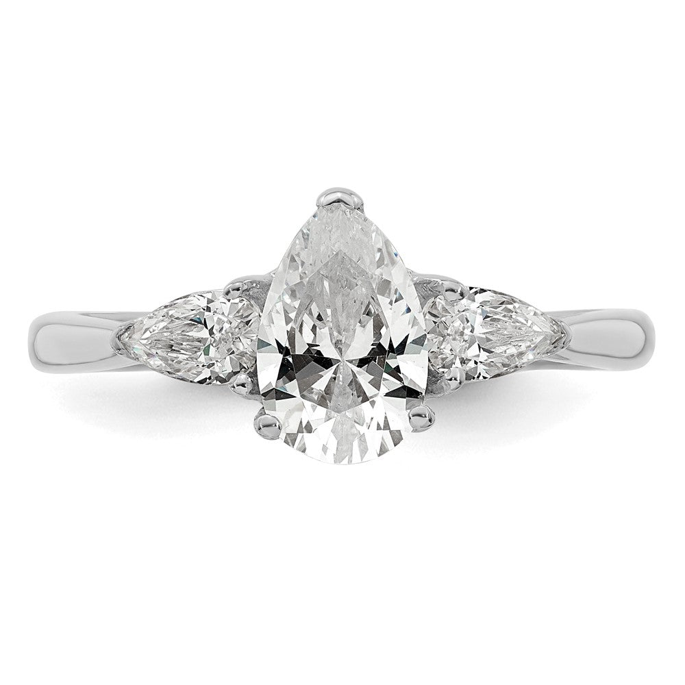 14kw 1 3/8ct Cert Lab Grown Diamond VS+ F+ Pear Complete 3 Stone Eng Ring