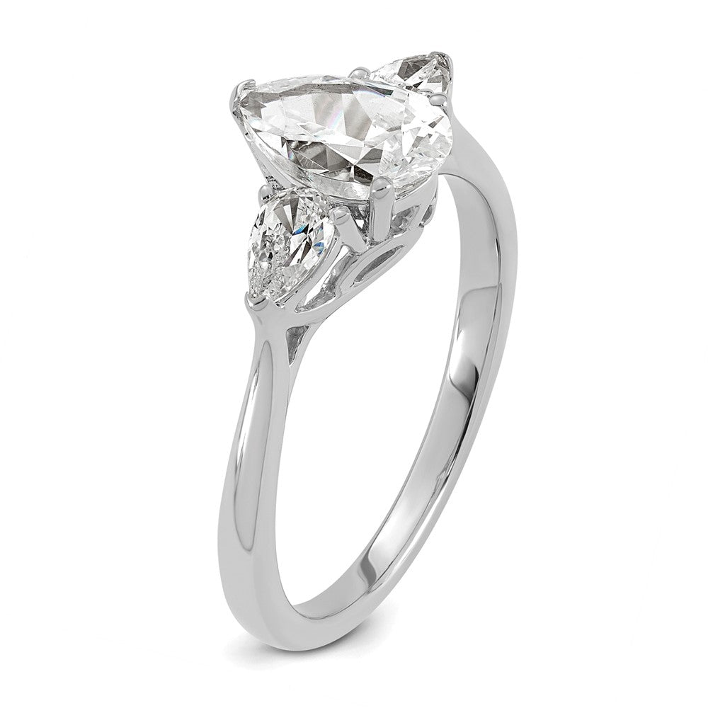 14kw 1 3/8ct Cert Lab Grown Diamond VS+ F+ Pear Complete 3 Stone Eng Ring