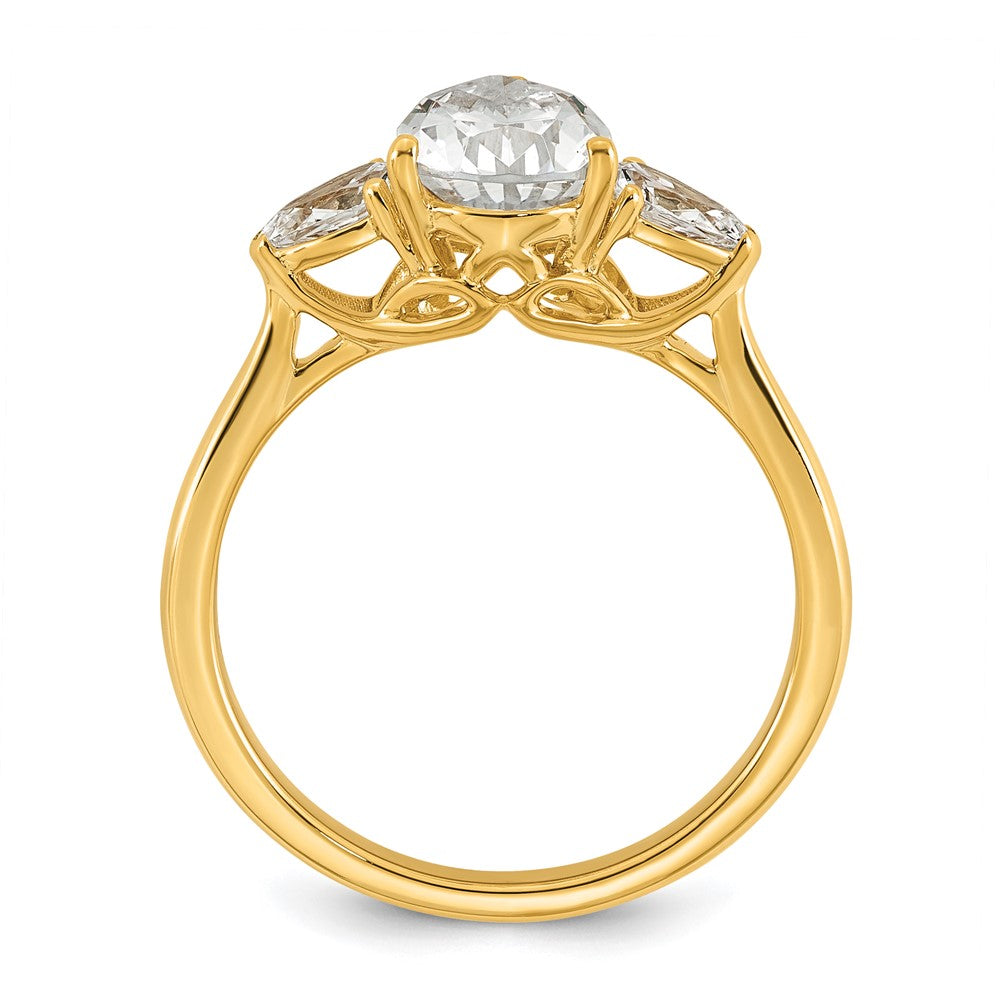 14k 1 7/8ct Lab Grown Diamond VS+ F+ Pear Complete 3 Stone Eng Ring