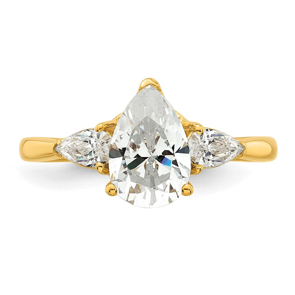 14k 1 7/8ct Lab Grown Diamond VS+ F+ Pear Complete 3 Stone Eng Ring