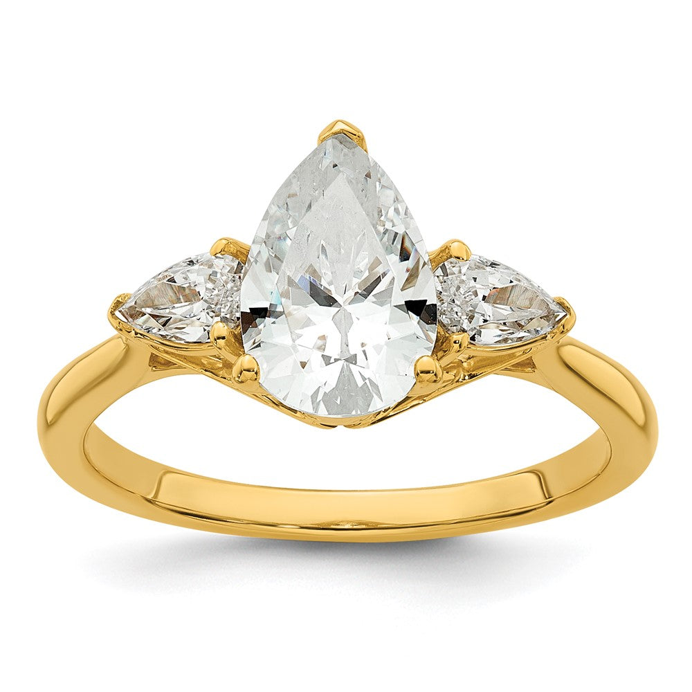 14k 1 7/8ct Cert Lab Grown Diamond VS+ F+ Pear Complete 3 Stone Eng Ring