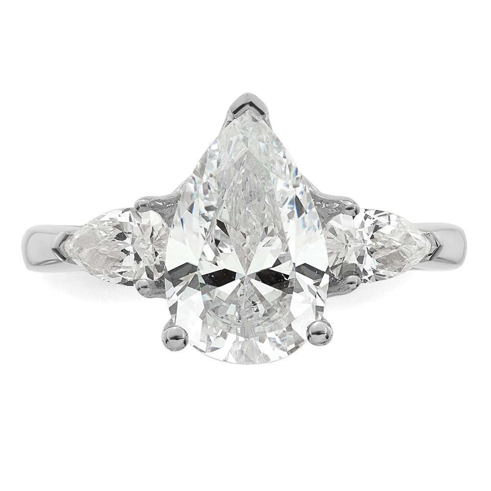 14kw 2 1/2ct Lab Grown Diamond VS+ F+ Pear Complete 3 Stone Eng Ring