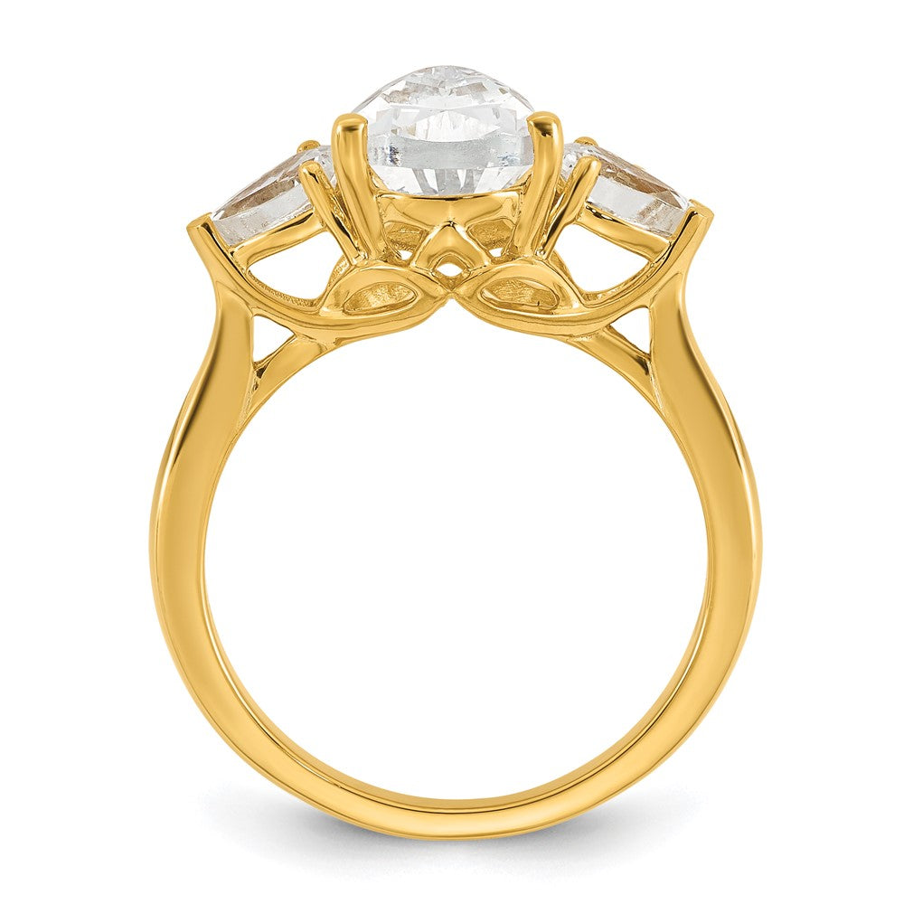14k 2 1/2ct Lab Grown Diamond VS+ F+ Pear Complete 3 Stone Eng Ring