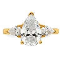 14k 2 1/2ct Lab Grown Diamond VS+ F+ Pear Complete 3 Stone Eng Ring