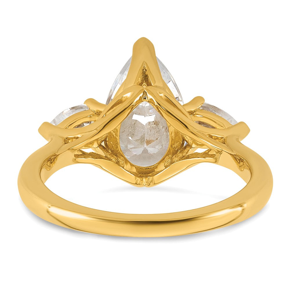 14k 2 1/2ct Lab Grown Diamond VS+ F+ Pear Complete 3 Stone Eng Ring
