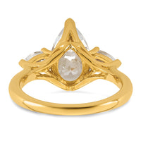 14k 2 1/2ct Lab Grown Diamond VS+ F+ Pear Complete 3 Stone Eng Ring