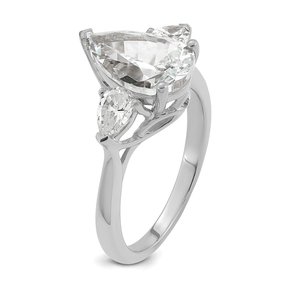 14kw 2 1/2ct Cert Lab Grown Diamond VS+ F+ Pear Complete 3 Stone Eng Ring