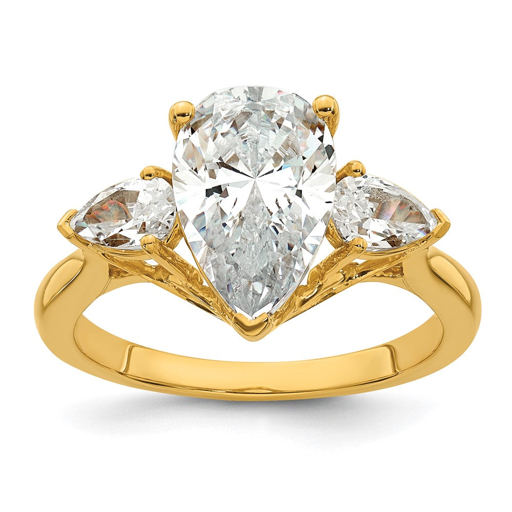 14k 2 1/2ct Cert Lab Grown Diamond VS+ F+ Pear Complete 3 Stone Eng Ring