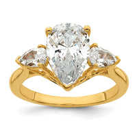 14k 2 1/2ct Cert Lab Grown Diamond VS+ F+ Pear Complete 3 Stone Eng Ring