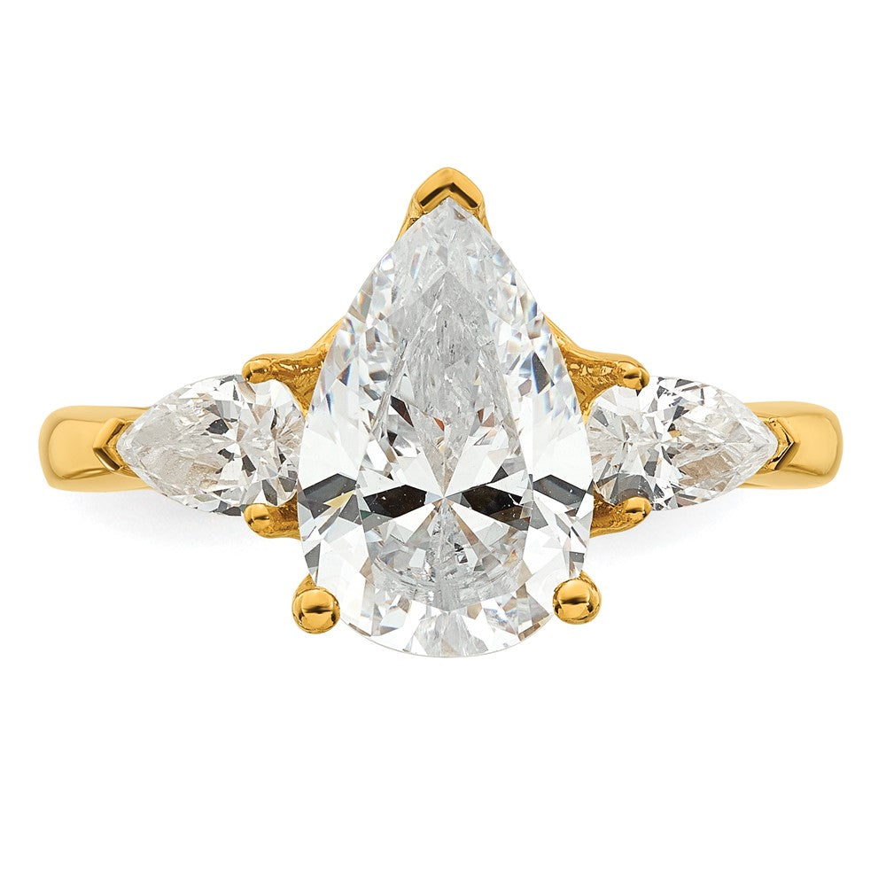14k 2 1/2ct Cert Lab Grown Diamond VS+ F+ Pear Complete 3 Stone Eng Ring