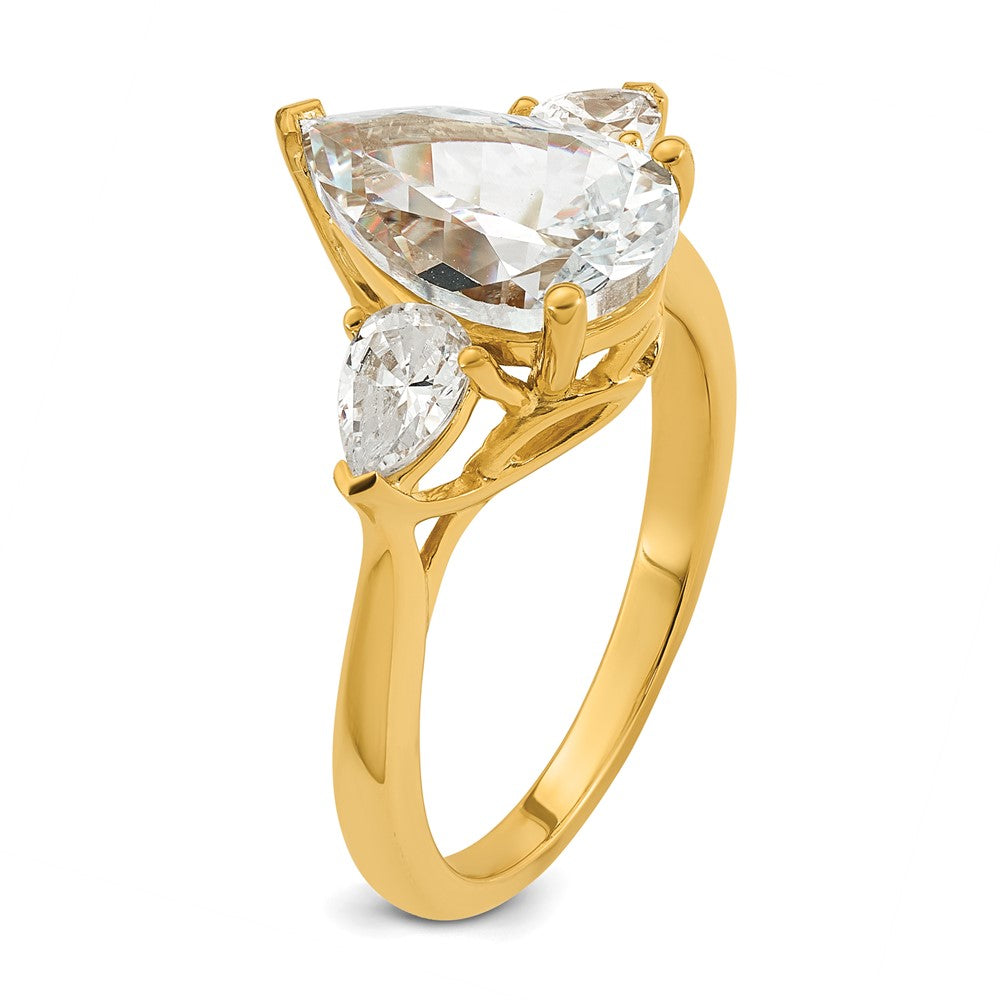 14k 2 1/2ct Cert Lab Grown Diamond VS+ F+ Pear Complete 3 Stone Eng Ring