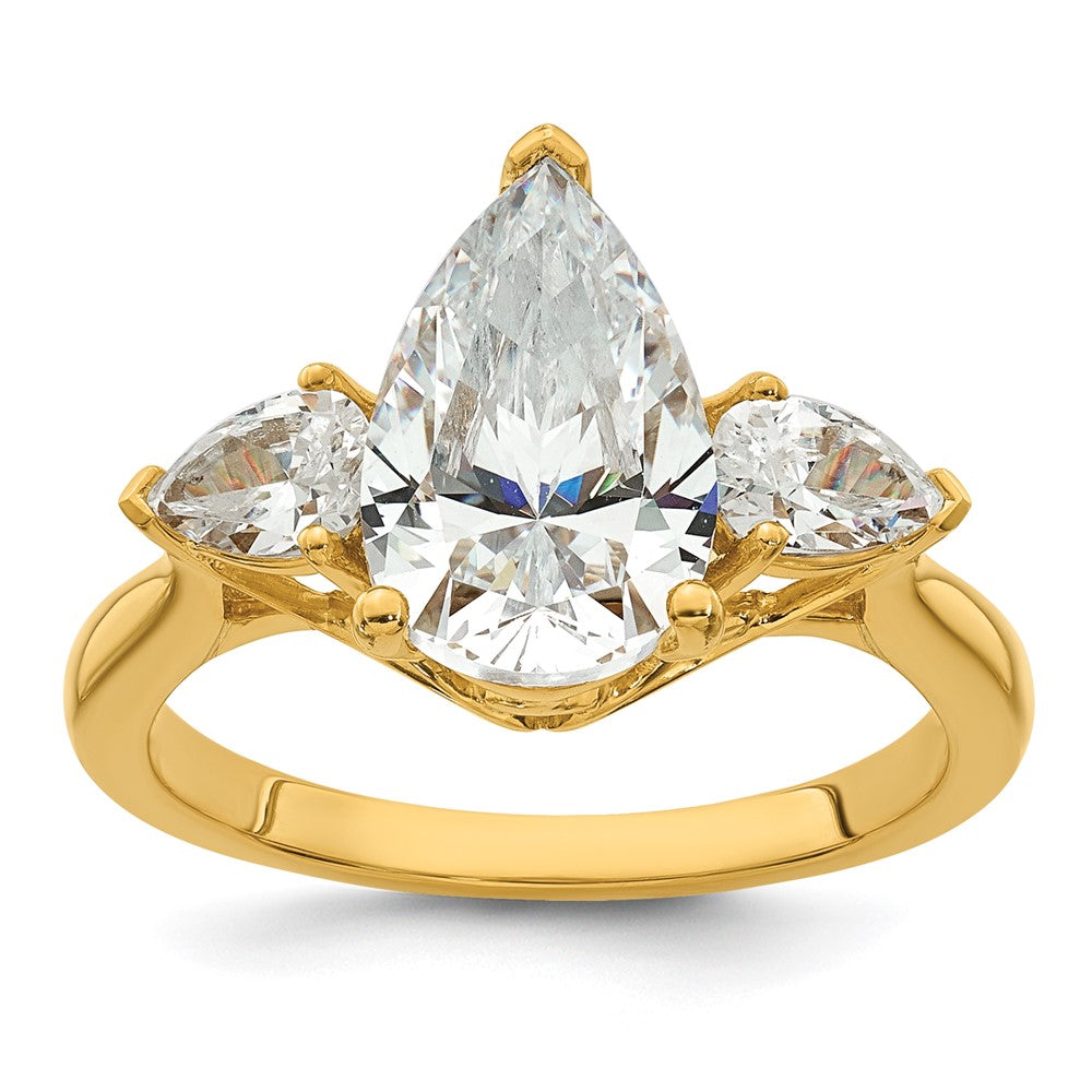14k 2 1/2ct Cert Lab Grown Diamond VS+ F+ Pear Complete 3 Stone Eng Ring