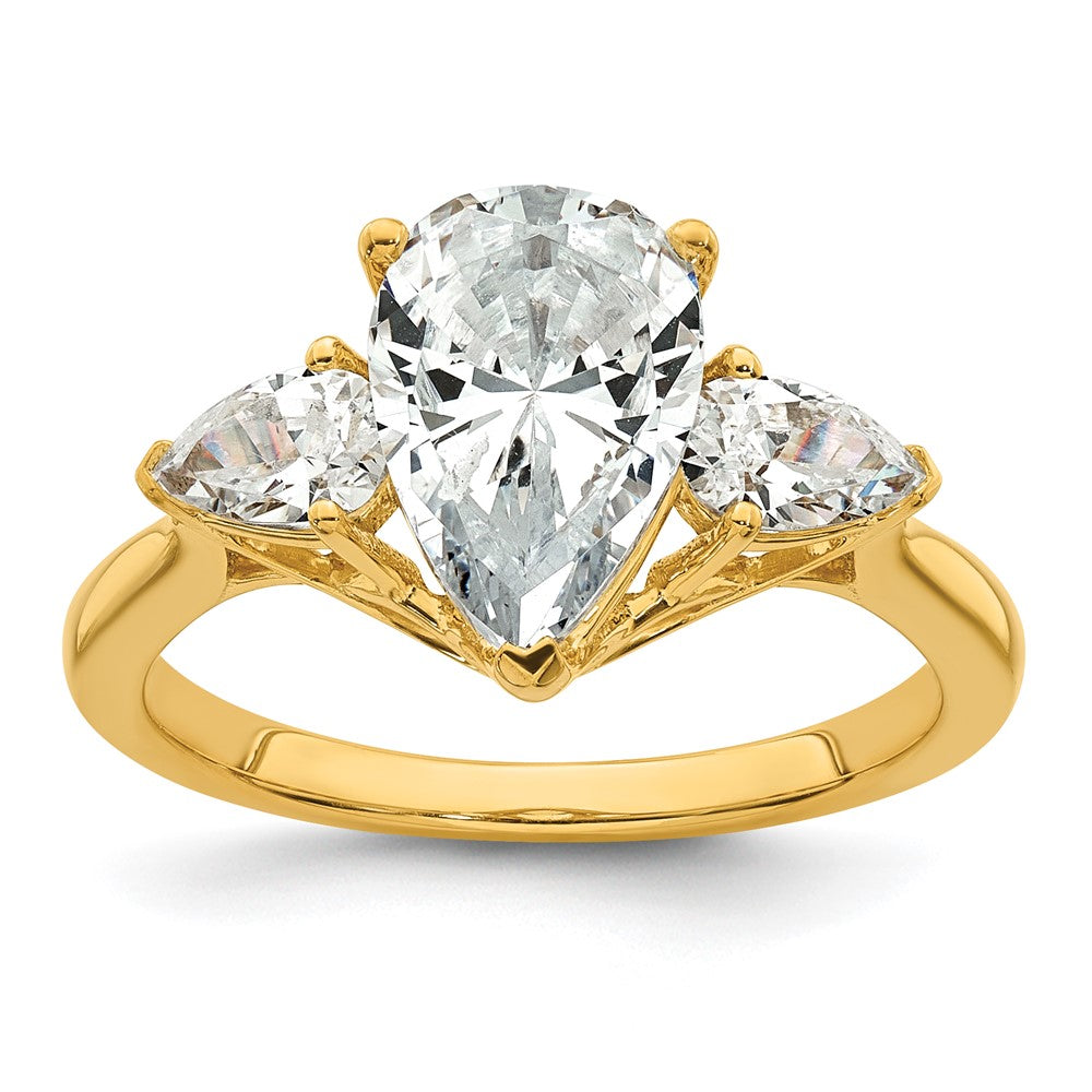14k 3ct Lab Grown Diamond VS+ F+ Pear Complete 3 Stone Eng Ring