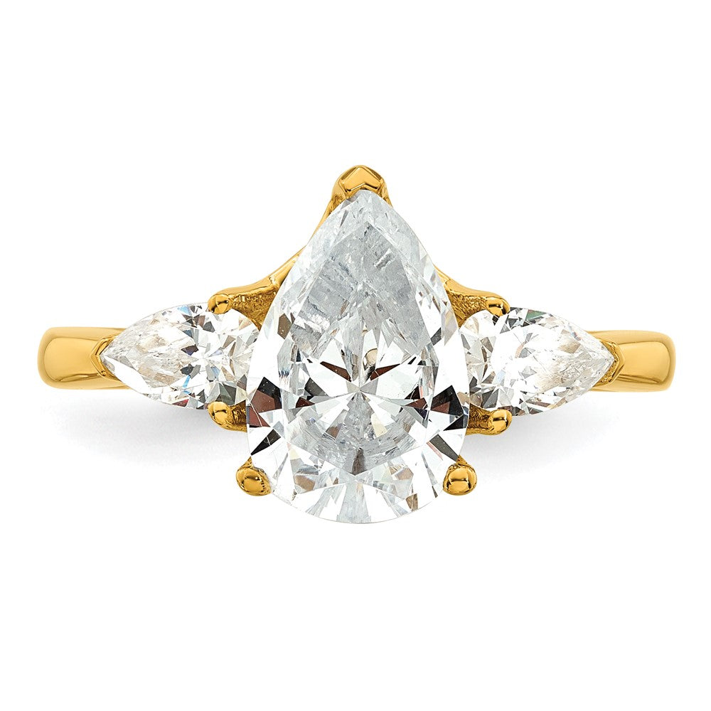 14k 3ct Lab Grown Diamond VS+ F+ Pear Complete 3 Stone Eng Ring