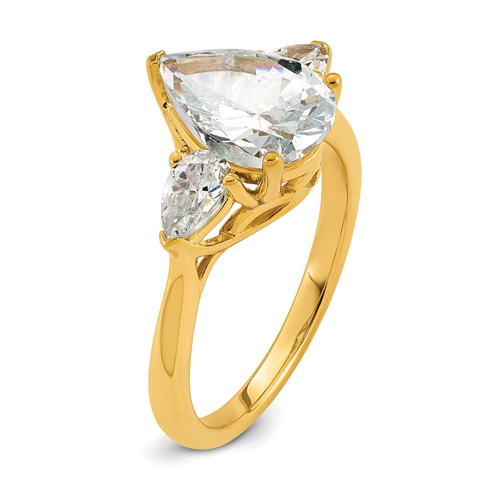 14k 3ct Lab Grown Diamond VS+ F+ Pear Complete 3 Stone Eng Ring