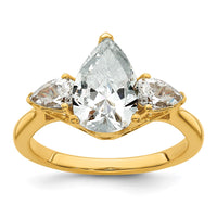 14k 3ct Lab Grown Diamond VS+ F+ Pear Complete 3 Stone Eng Ring