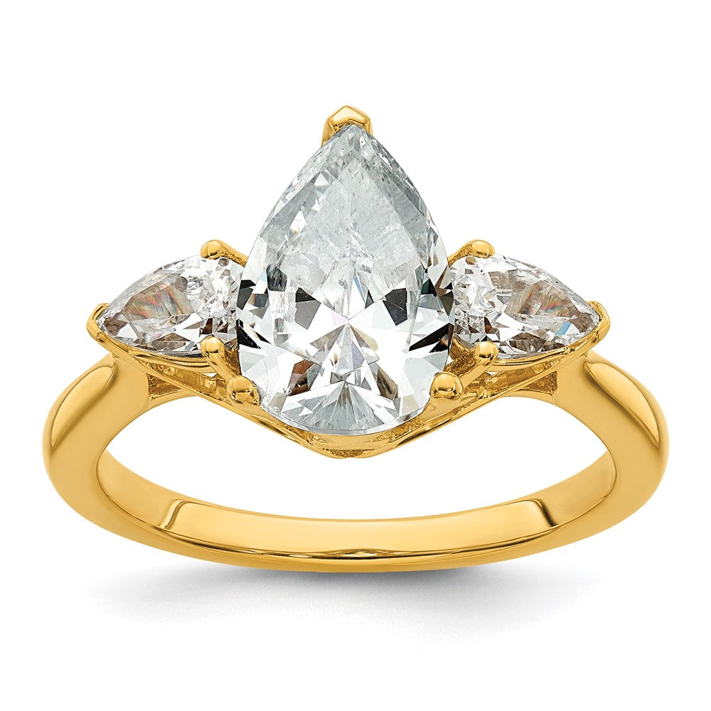 14k 3ct Cert Lab Grown Diamond VS+ F+ Pear Complete 3 Stone Eng Ring