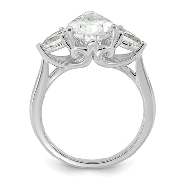 14kw 3 5/8ct Lab Grown Diamond VS+ F+ Pear Complete 3 Stone Eng Ring