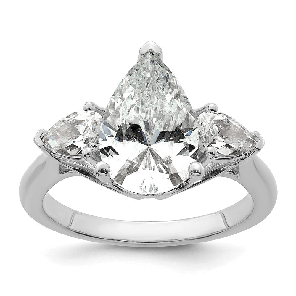 14kw 3 5/8ct Lab Grown Diamond VS+ F+ Pear Complete 3 Stone Eng Ring