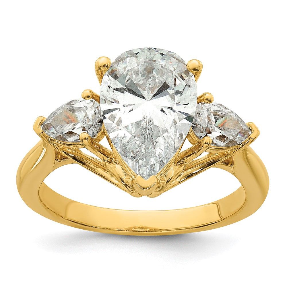 14k 3 5/8ct Lab Grown Diamond VS+ F+ Pear Complete 3 Stone Eng Ring