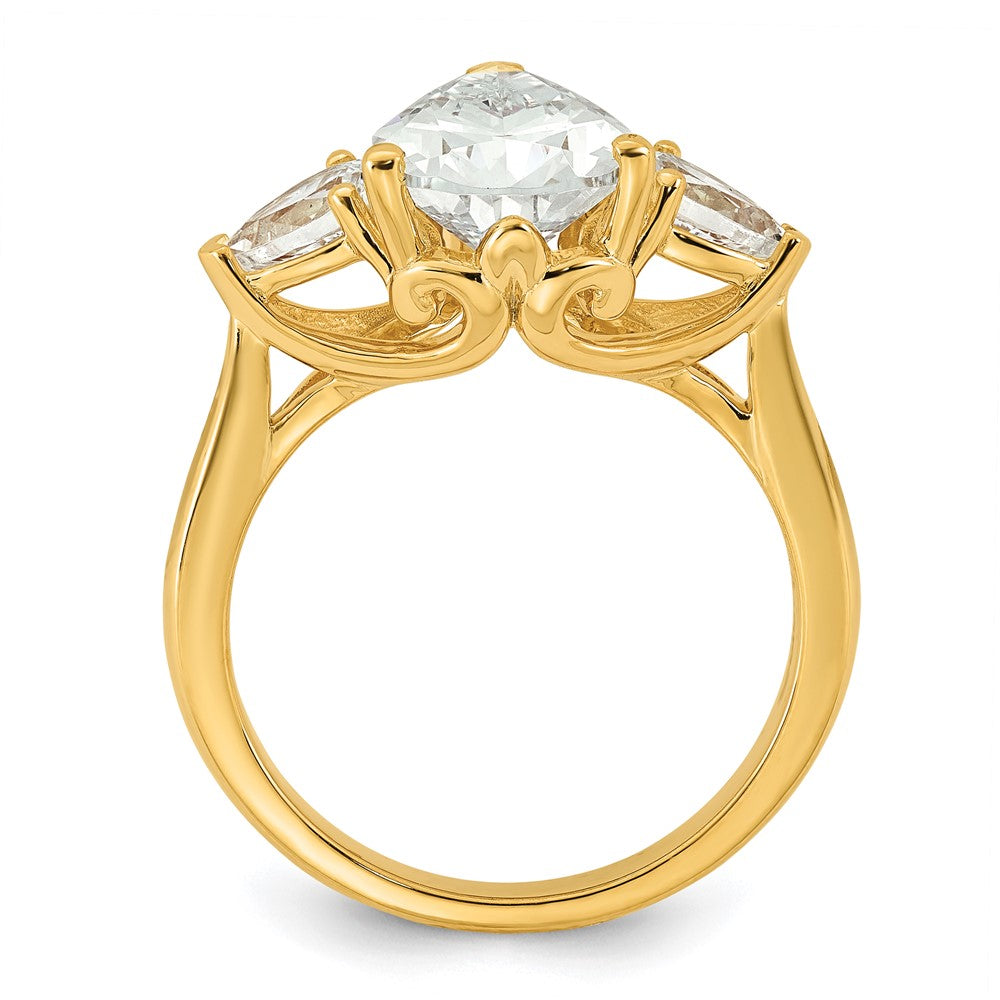 14k 3 5/8ct Lab Grown Diamond VS+ F+ Pear Complete 3 Stone Eng Ring