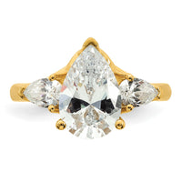 14k 3 5/8ct Lab Grown Diamond VS+ F+ Pear Complete 3 Stone Eng Ring