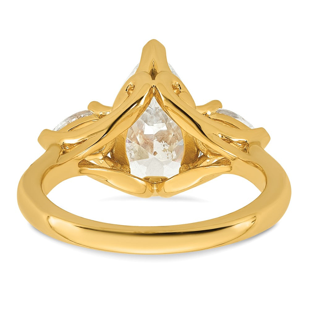 14k 3 5/8ct Lab Grown Diamond VS+ F+ Pear Complete 3 Stone Eng Ring