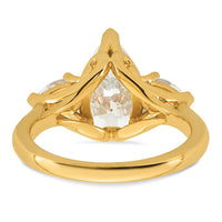 14k 3 5/8ct Lab Grown Diamond VS+ F+ Pear Complete 3 Stone Eng Ring